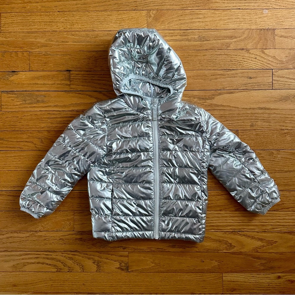Primary Kids lightweight puffer jacket in silver 3T